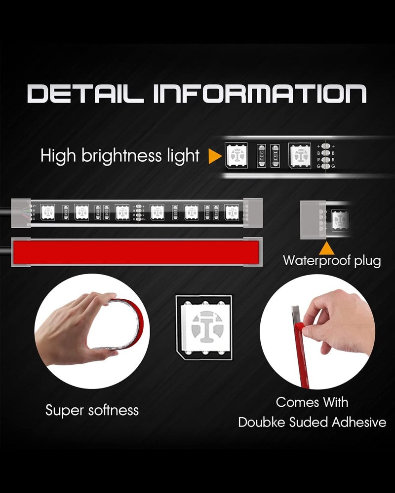 SUNPIE 8 PCS Motorcycle LED Underglow Kit with RF Remote Multi-Color Motorcycle Lights Waterproof RGB LED Strips for Harley Honda Kawasaki Suzuki Indian - Image 4